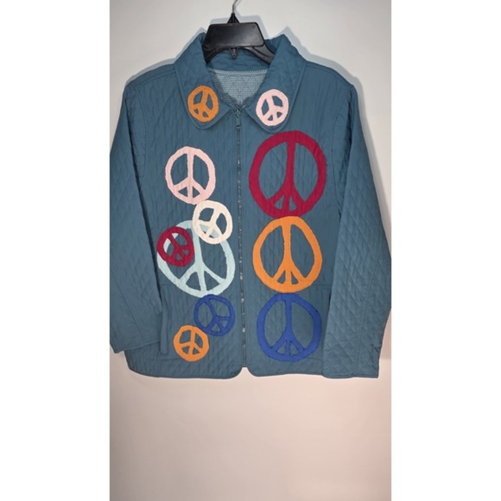 North Crest Blue Quiltedβ Jacket Women's Size 2X 18W/20W Custom Peace & Love